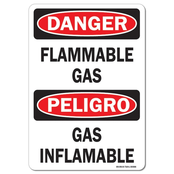 Safety Sign, OSHA Danger, 3.5" Height, 5" Width, Flammable Gas Bilingual, Landscape, 10PK